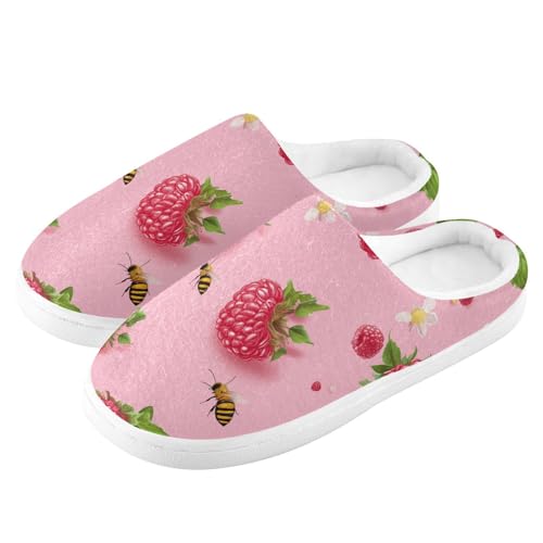 Fresh Raspberries Fruit Pink Cotton Slippers for Men Winter Memory Foam Home Slippers for Bedroom Birthday Presents 6-74
