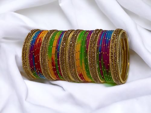 Nion Dot Matte Finish Glass & Metal Bangle Set