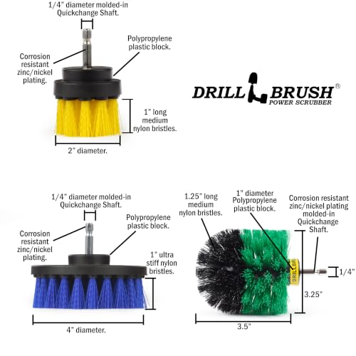 Image of Drillbrush Drill Brush Attachments for Cleaning Shower, Tile, Grout | Kitchen, Sink, Pots, Pans, Air Fryer, Pool, Boats & More - Interior Car Detailing Drill Brush Set - Scrubbing Pads for Drills