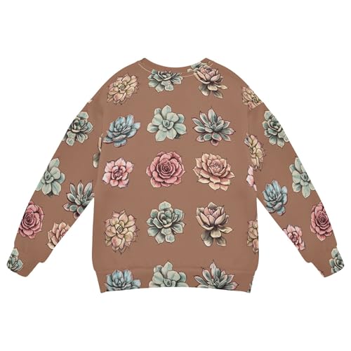 JUNZAN Art Succulent Plants Brown Little Girls Sweatshirts Hoodies Long Sleeve Sweatshirt With Hoodie Camping 4T2