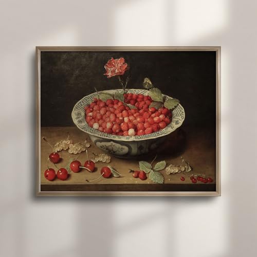 Cottagecore Vintage Strawberry Painting - Antique Fruit Art for Kitchen