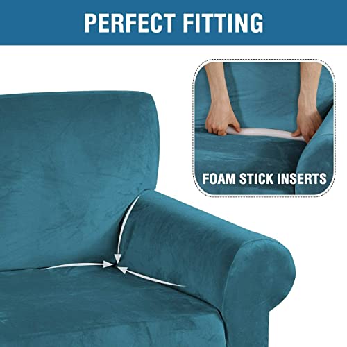 Enova Floral Sofa Slipcover Couch Covers, Ultra Soft Thick Stretch Velvet Fabric Sofa Slipcover 3 Seater Couch Covers, Sofa Durable Furniture Protector For Living Room (Peacock Blue) #TOP3