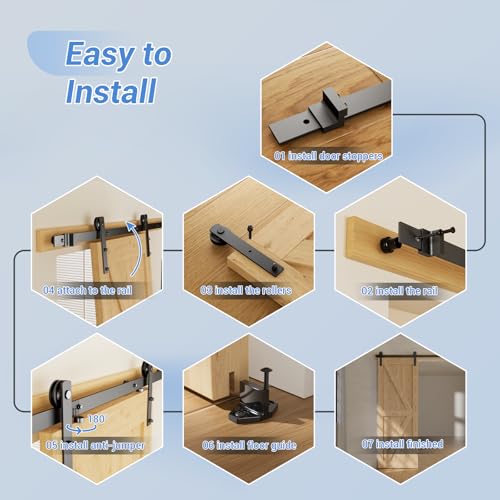 Image of CCJH 6.6 Feet Heavy Duty Sturdy Sliding Barn Door Hardware Kit -Smoothly and Quietly -Easy to Install Fit 36 inch-40 Wide Door Panel (I Shape Hanger)
