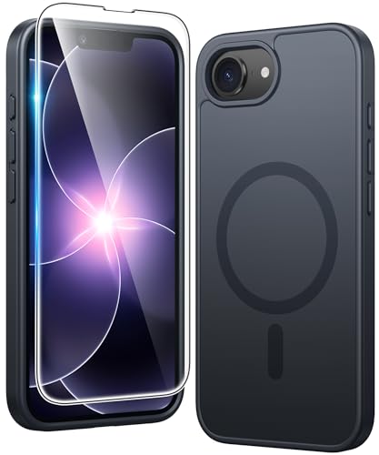 Image of FNTCASE for iPhone 17e & iPhone 16e Case: [Compatible with MagSafe] [Screen Protector] Matte Textured Military Grade Drop Protection Silicone Slim Rugged Shockproof Phone Cover Black