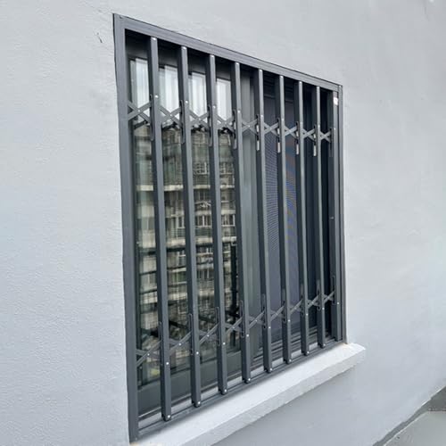 Barre di sicurezza pieghevoli in metallo per finestre, grigie, con serratura, per cantina, ringhiera per finestre e griglia, per bambini