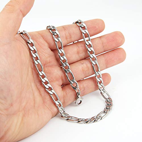 HZMAN Men Women 24k Real Gold Plated Figaro Chain Stainless Steel Necklace, Wide 3mm 5mm 7mm 9mm
