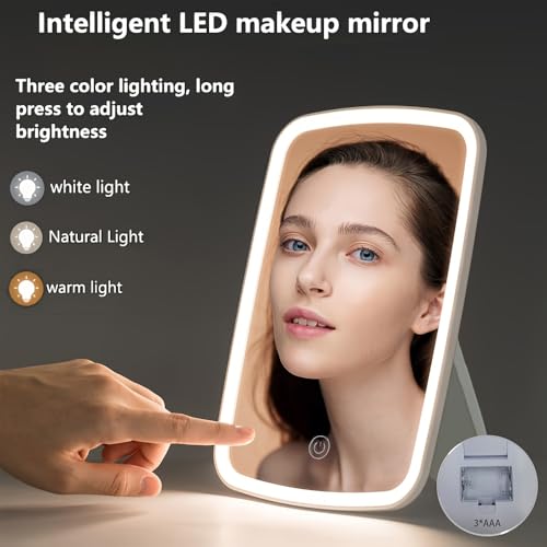 Espejo de maquillaje portátil con luces y pantalla táctil miniatura 6