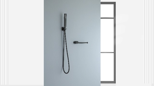 Cabezal de ducha de mano cuadrado negro mate con accesorio miniatura 7