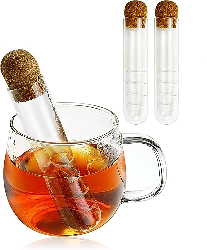 2 infusores de té de vidrio con tapa de corcho, colador reutilizable para té suelto, difusor de vasos