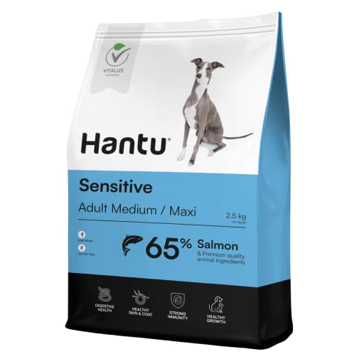 Hantu - Pienso de Salmón para Perros Medianos y Grandes | 65% Salmón | Sin Gluten | Apoyo a la Salud Articular | Promueve la Vitalidad | Pienso Hipoalergénico, 12kg