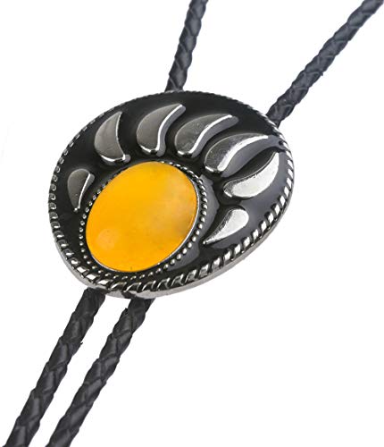 Moranse Bolo Tie With Bear Catch And Gem Stone Celtic Parterre Style Genuine And Cowhide Rope(Yellow) #TOP3