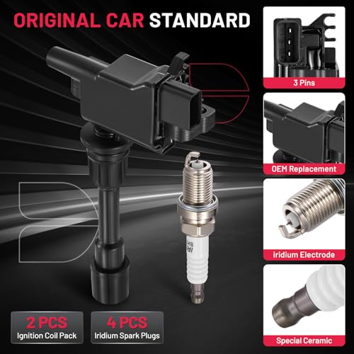 Image of BDFHYK 2 Ignition Coil Pack UF407 and 4 Iridium Spark Plug 2382 Compatible with Mazda 2001 2002 2003 Protege Protege5 2.0L l4 Coil for GN10301 IC527 C-637 C1340 BKR5ES-11