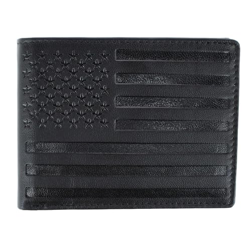 Image of CTM Men's Leather American Flag Embossed Bifold Wallet, Black, Rfid Wallet