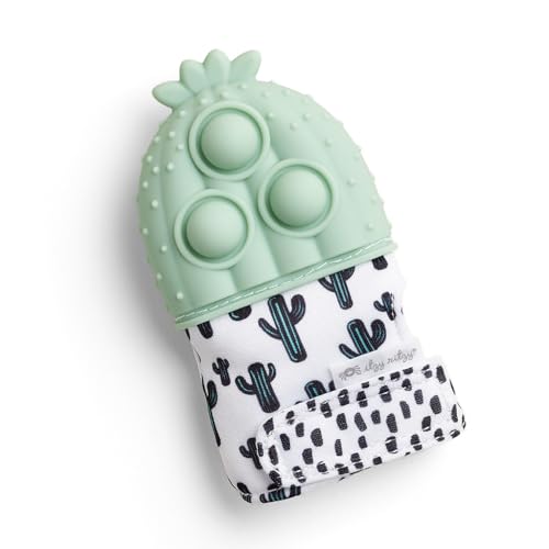 Image of Itzy Ritzy Silicone Teething Mitt - Soothing Infant Teething Mitten with Adjustable Strap, Crinkle Sound & Textured Silicone to Soothe Sore & Swollen Gums - for Ages 3 Months & Up (Cactus)