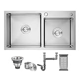 DuyviSteil 30 Inch Double Bowl Drop-in/Topmount Kitchen Sink, Nano-Coated Stainless Steel Kitchen Sink with Accessories (Silver)