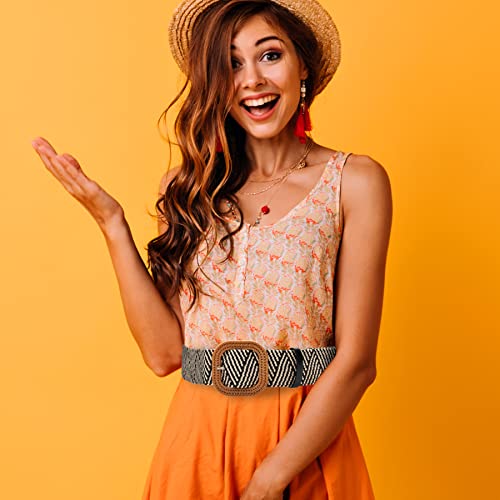 Luchengyi Women Straw Woven Elastic Stretch Waist Belt Skinny Boho Ladies Braided Dress Belt With Wood Buckle #TOP1