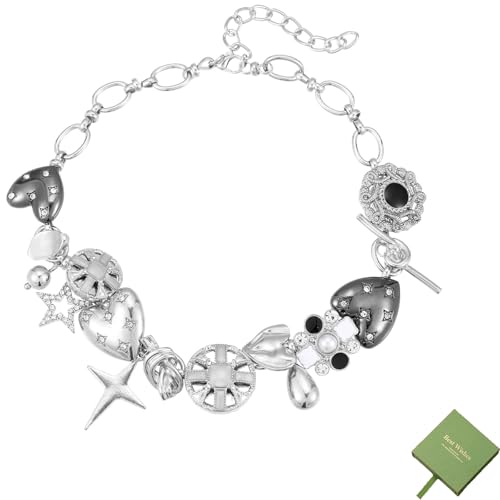 Black Heart Chunky Choker Necklace， Star Choker Necklace for Women Gothic Y2K Aesthetic Outfit Jewelry Accessories Vintage Retro Chunky Costume，Suitable for Mother's Day，Halloween and Christmas Day2