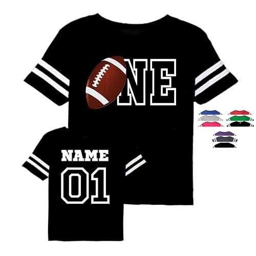 Personalized Custom Football Jersey Styled Tshirt, First Years ONE, Two, Three, Four & More, for birhdays, Game Day, Cheer Fan Custom Design Options, Baby, Toddler Youth Sizes, Black