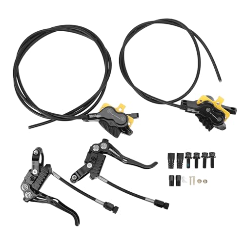 RiToEasysports 4 Pistons Split Hydraulic Disc Brake Set, Four Piston Mountain Brakes with CNC Machining Aluminum Alloy Hydraulic Brakes for Cycling (Black