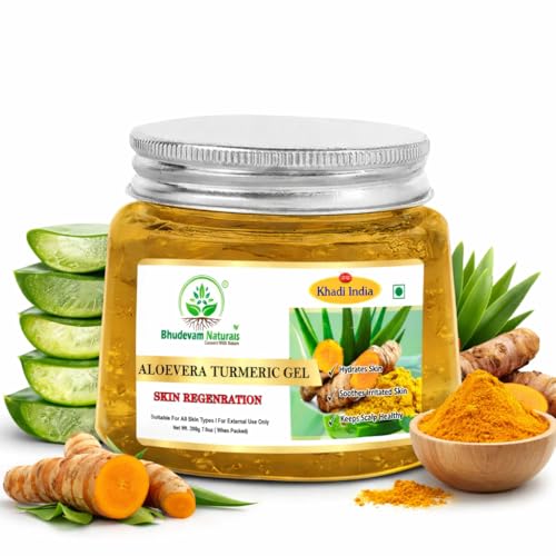 Image of Aloe Vera Face Massage Gel | Hydrating & Soothing Skin | For Glowing, Soft & Clear Skin | Reduces Sunburn, Acne & Redness (Turmeric Gel)