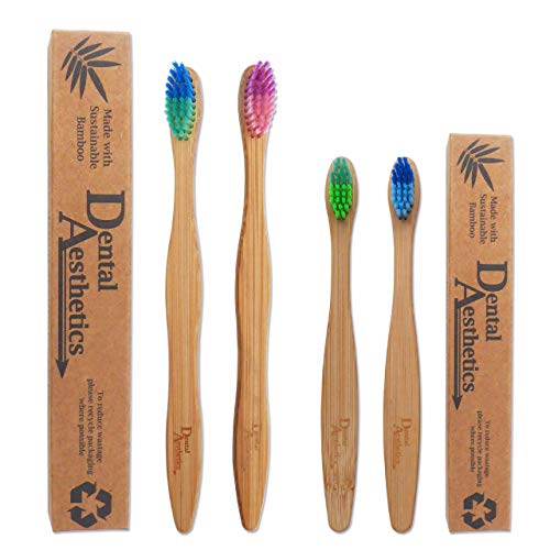 Paquete familiar de bambú ~ Cepillos de dientes de mezcla de colores para adultos y niños