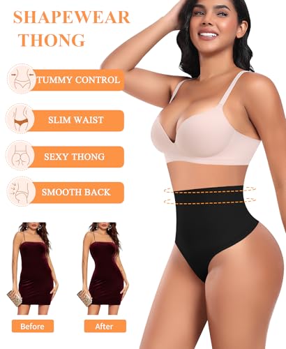 Image of Werena Tummy Control Thong Shapewear for Women High Waisted Body Shaper Panties Shaping Thong Girdle Underwear