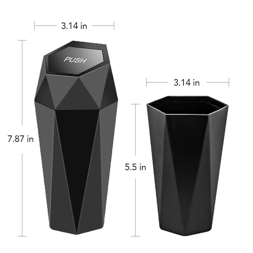 Image of Car Trash Can with Lid, Diamond Design, mini Trash can,Portable and Easy to Clean for Car, Home, and Office (Black)