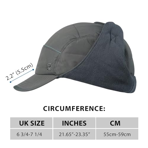 GADIEMKENSD Winter Trapper Hunting Hat with Earflaps Brim Visor Reflective Baseball Cap Warm Aviator Hats for Ski Rain Golf Work Running Outdoor Gray