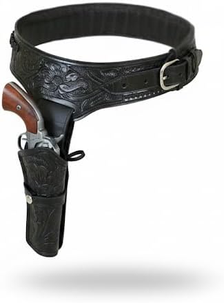 TJAYZ 38/357 Caliber Western Gun Belt and Holster – American Company Full Grain Leather Cowboy Heritage Rig, Tooled Revolver Holster, Right Hand Draw, SASS Cowboy Action