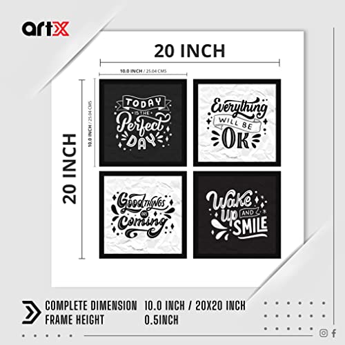 Image of ArtX Paper Motivational Quotes Good Things Wall Art Painting, Framed Paintings For Home Office Decor 20 X 20 inches (Combined), 10.0 X 10.0 each, Multicolor Posters With Frame, Set of 4