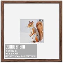 Rustic Walnut 18x18 Frame - Single Frame, 18 x 18 Poster Frame with Mat for 8x8, Picture Frames for Artwork, Puzzles, Photos and Movie Posters