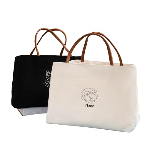Esseur Bolsa de lona bordada personalizada con cara de mascota, regalo bordado personalizado con foto/nombre de mascota, regalo para mamás de perros y gatos