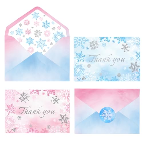 NEWEST 24 Pieces Winter Thank You Cards, Pink Blue...