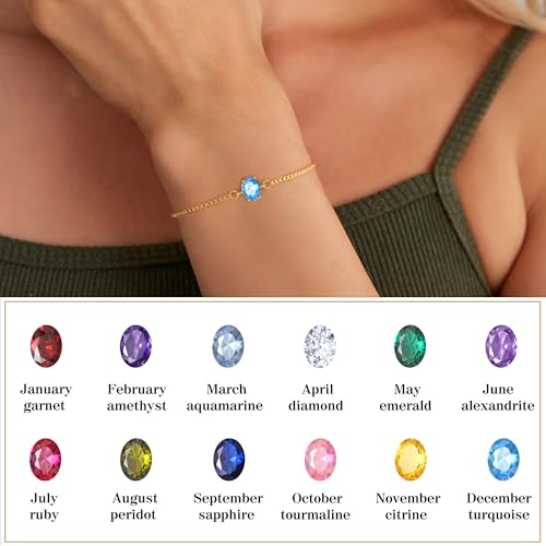 Image of Butterfly Birthstone Bracelets for Women Teen Gifts 14K Gold Plated Butterfly Oval 1-12 Birthstone Bracelet Jewelry Christmas Valentines Day Birthday Gifts for Teens