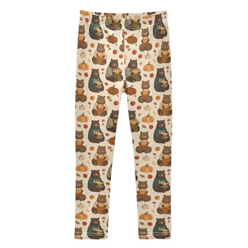 Girls Leggings Soft Toddler Ankle Length Bottoms Thanksgiving Bear Pumpkin Kids Dance Yoga Pants 4-10 Years