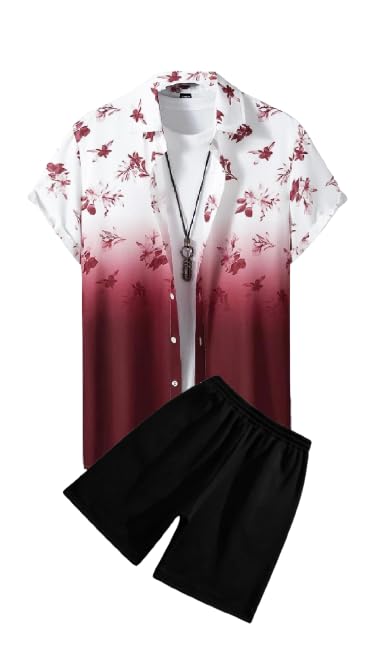 Men's Casual Pajama Sets and nightsuits (X-Large, Maroon Flower Shorts)-image-25