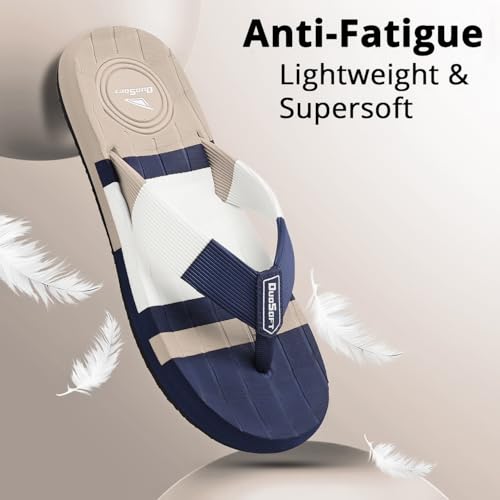 Image of Duosoft Men's Flip Flops, Navy Blue & Beige, Anti-Skid Rubber Sole, Superior Shock Absorption, Strong Arch Support, Super Soft
