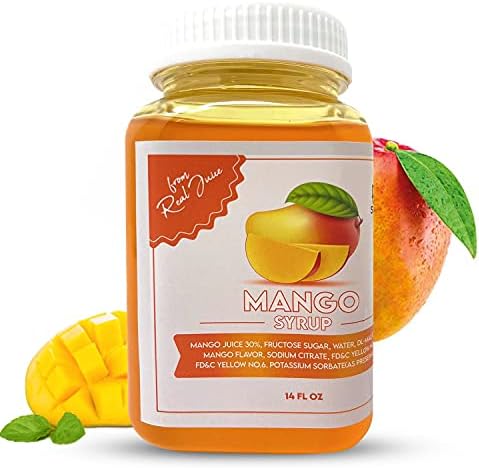 Fusion Select Mango Syrup –Flavor Enhancer Made from Real Juice for Bubble Tea, Yogurt, Snow Cones, Slushies Drinks, Shaved Ice, Soda, Cocktails 14 Oz
