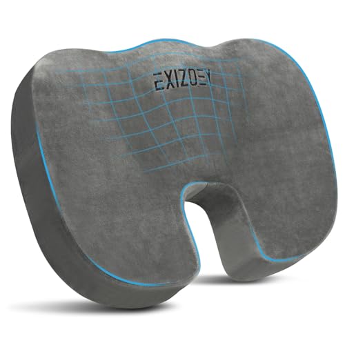 Exizoey Office & Car Seat Cushion, Non-Slip Sciatica & Back Coccyx Tailbone Pressure Relief Seat Cushion Chair Pad, Memory Foam Butt Pillow for Computer Desk, Wheelchair, Driving (Grey)