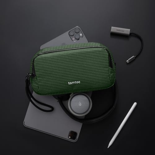 Image of tomtoc Electronic Organizer Travel Case Performance, Water Resistant Dual Compartment Cable Organization Storage Bag for Charger, Cord, Phone, Hard Drive, Power Bank, Accessories Travel Essentials