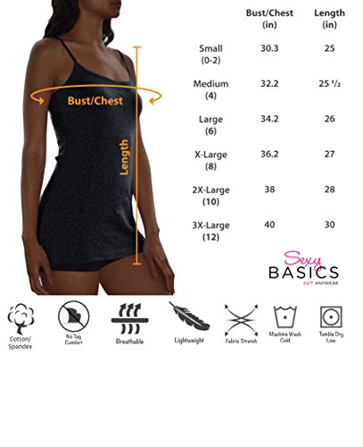 Image of Sexy Basics Women's Cotton Stretch Camisole Tanks | Adjustable Spaghetti Strap Tank Top | Multi Packs & Colors