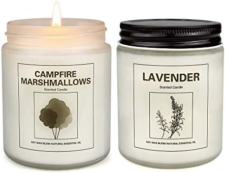 Marshmallow and Lavender Candles for Home Scented, Aromatherapy Candle 2 pcs, Soy Wax Candle Set, Gift with Strongly Fragrance Jar Candles