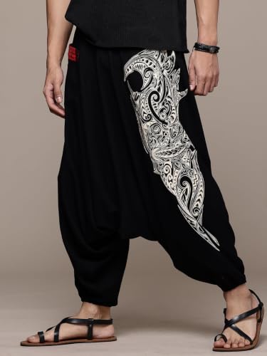 Image of The Veshti Company Printed Harem Pants for Men's Cotton Hippie Style Baggy Boho Yoga Pajama Pant with Pocket