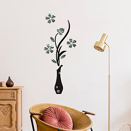 3D Vase Wall Decals For Living Room,House Family Art Murals Stickers For Bedroom, Sofa Backdrop Tv Wall Background, Originality Gift, Diy Decal Decor Sticker Decorations Easy Install, Silver 16X39Inch #TOP1