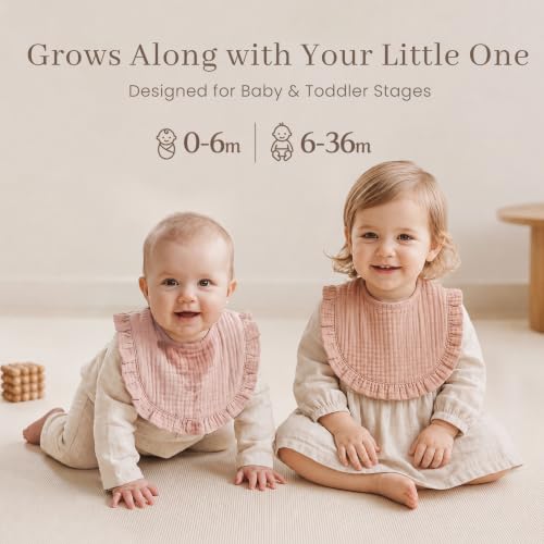 Image of Konssy 6-Pack Muslin Baby Girl Bibs, 100% Soft Cotton Absorbent Drool Bibs