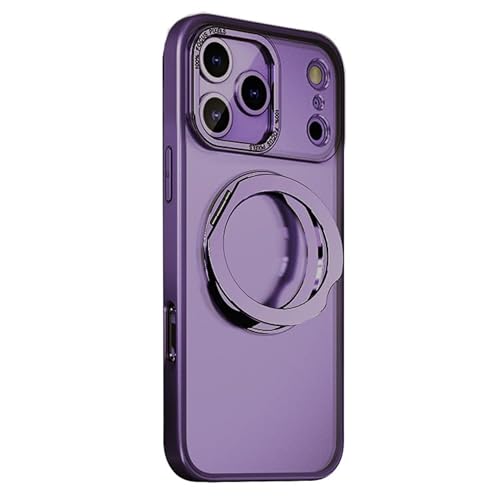 KOOLRIVER・For iPhone17 Pro ケース/カバー Qi充電 ワイヤレス充電 対応 車載ホルダ対応 一体型リング付き スタンド機能 2重構造 角 保護 コーナーバンパー 17 (ダークパープル)