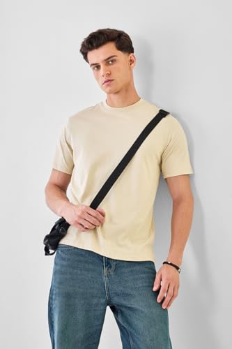 Image of SNITCH Men T-Shirt | Minimalist Regular Fit & Short Sleeve Styling | 100% Breathable Cotton Casual Wear T-Shirt & Durable Knit Plain Weave Everyday Summer Essential