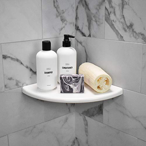 Questech 9 inch Corner Floating Shelf - Polished Bright White Wall Mounted Bathroom Organizer Flatback