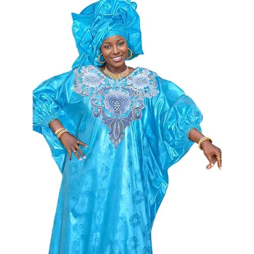 Generic Bazin Dress Blue for Women African Traditional Wedding for Girl Riche Long Dresses Dashiki Robe Clothing Ankara Blouse and Skirt Clothes Long Dress3