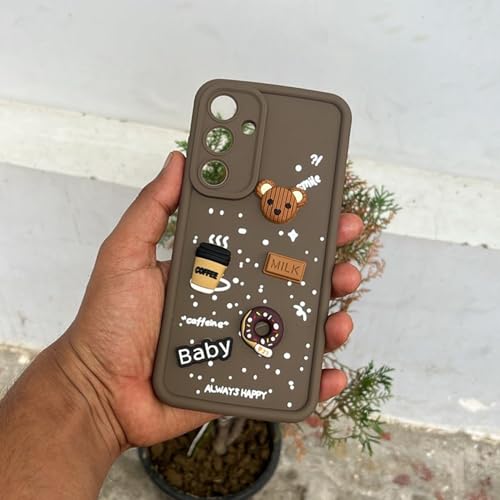 Image of Outlouders Back Cover for Samsung Galaxy S24 FE 5G | Cute Fun Cartoon 3D Bear Silicone | Full Body Protection Bumper Case (Brown)